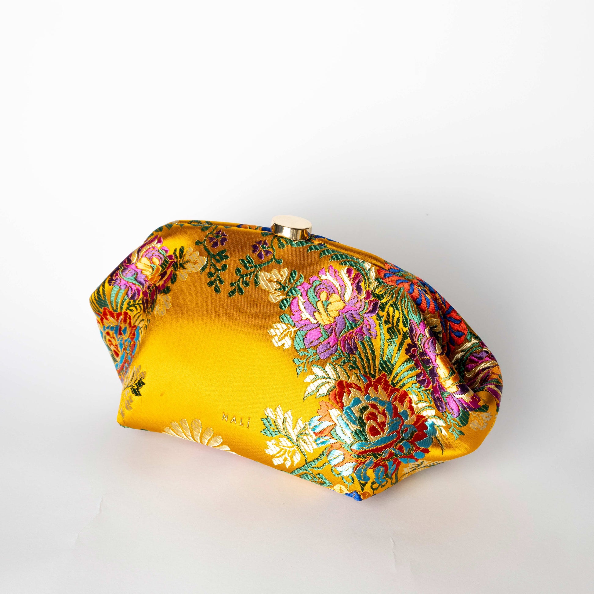 Pochette Gialla Broccata Floreale