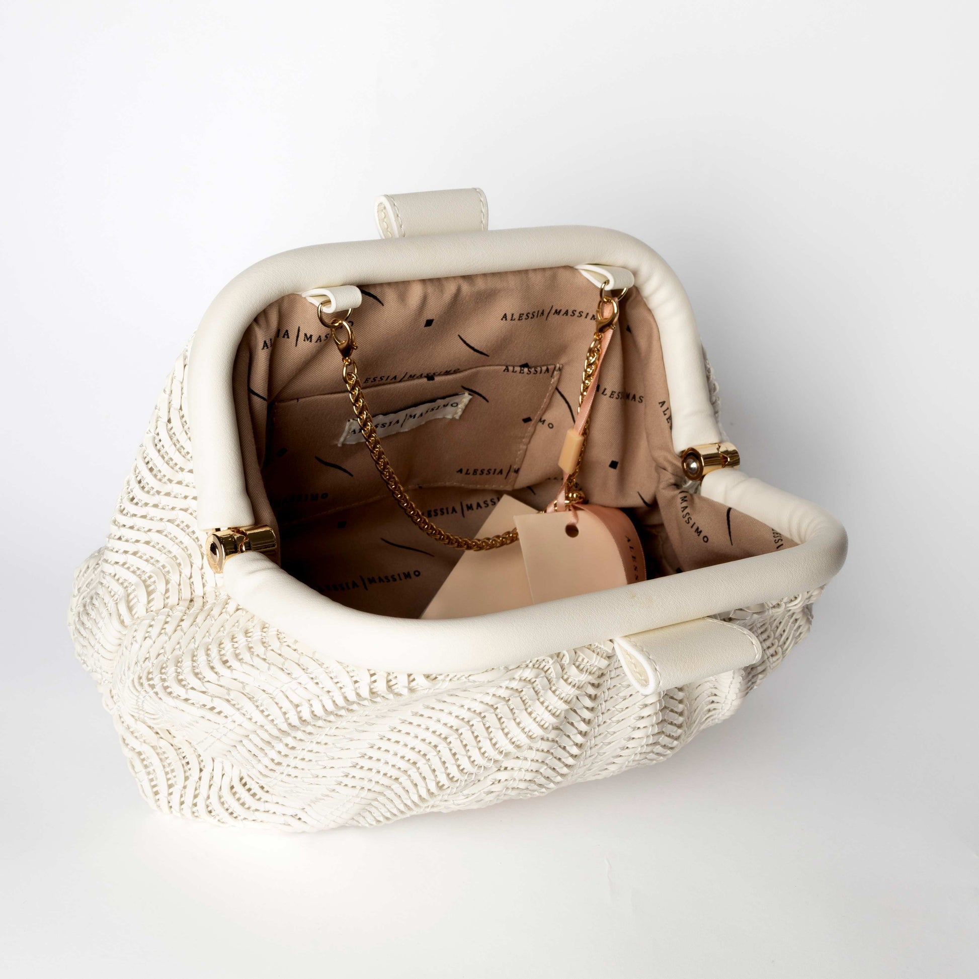 Borsa Elegante Bianco Panna con Trama Intrecciata - Alessia Massimo