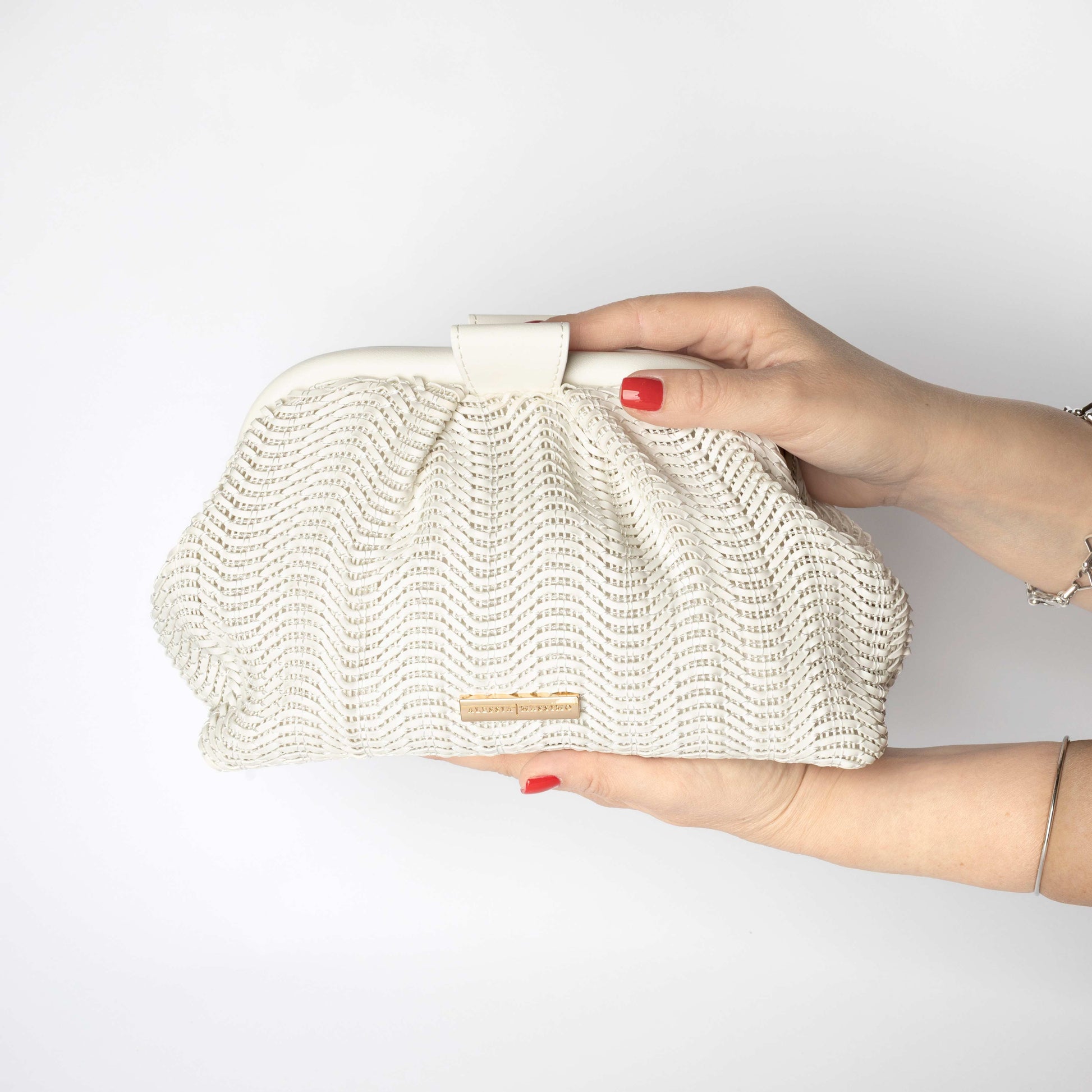 Borsa Elegante Bianco Panna con Trama Intrecciata - Alessia Massimo