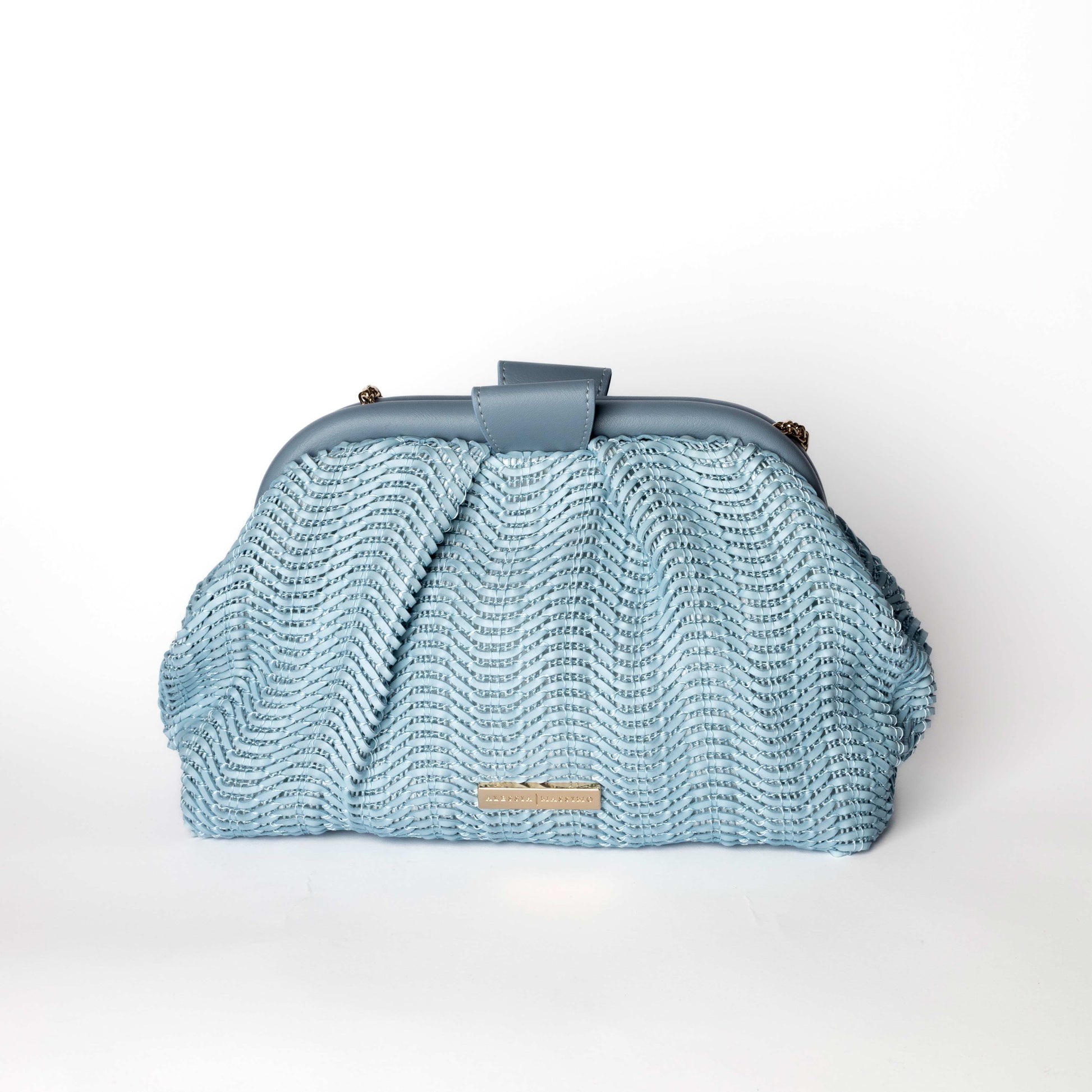 Borsa Elegante Celeste con Trama Intrecciata - Alessia Massimo