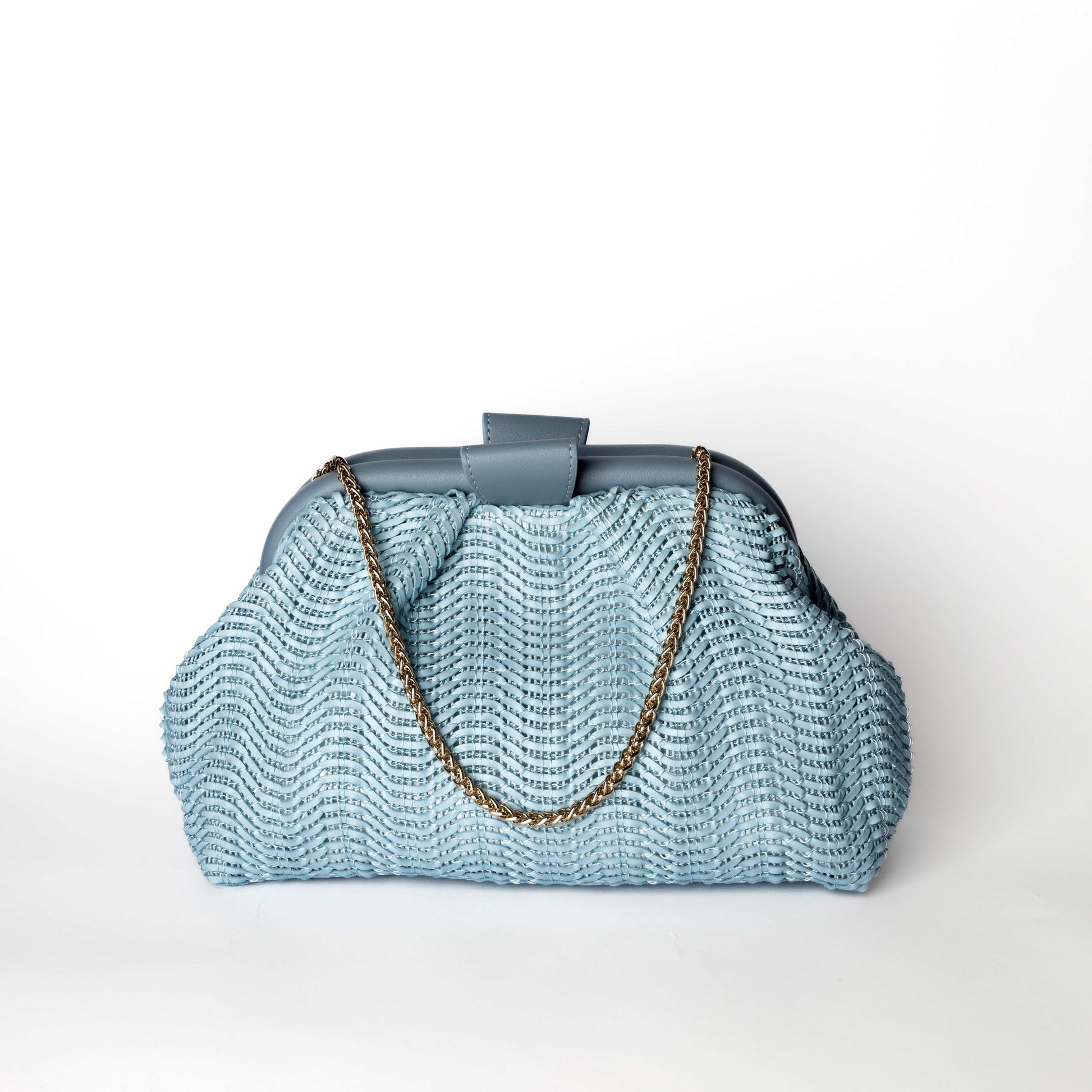 Borsa Elegante Celeste con Trama Intrecciata - Alessia Massimo