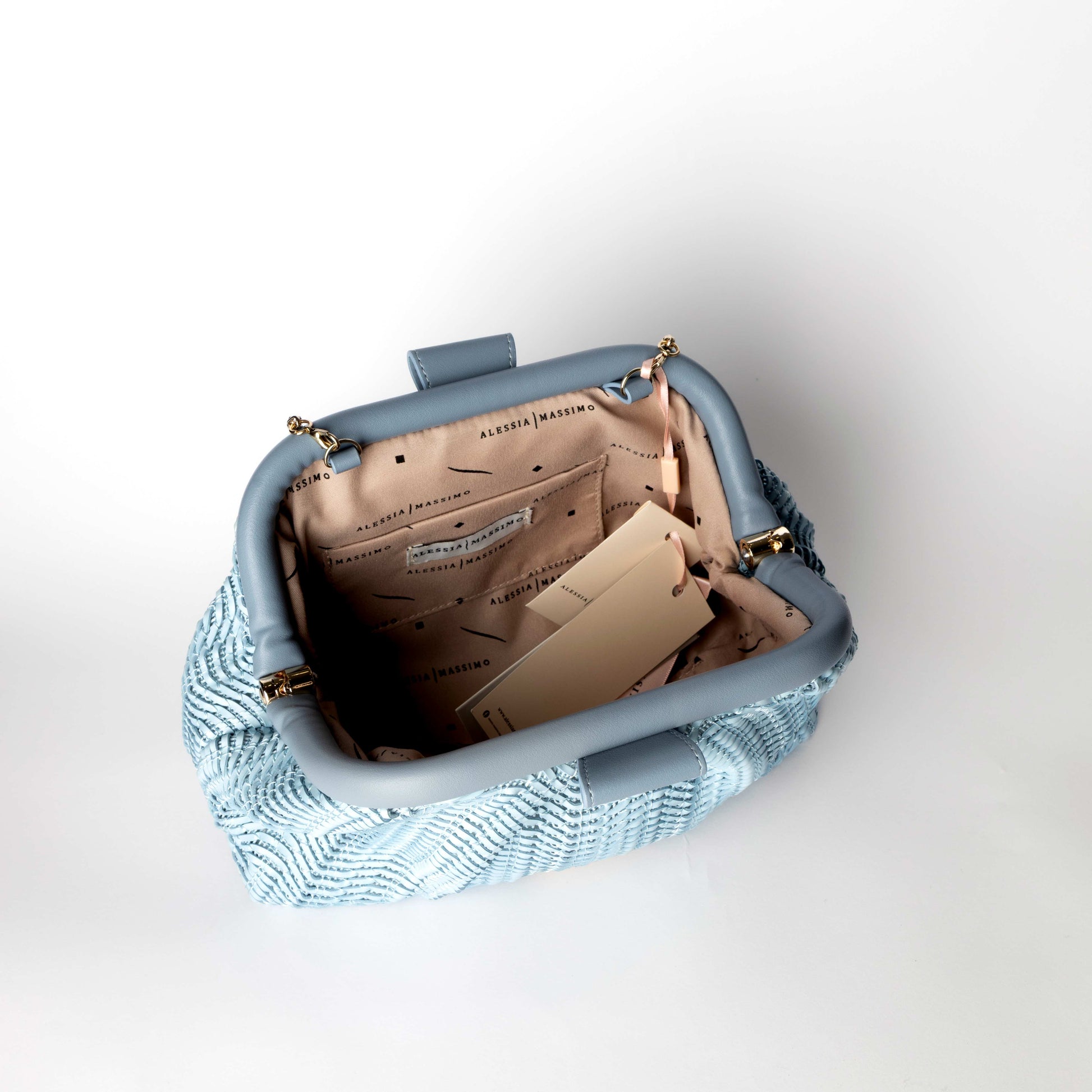 Borsa Elegante Celeste con Trama Intrecciata - Alessia Massimo