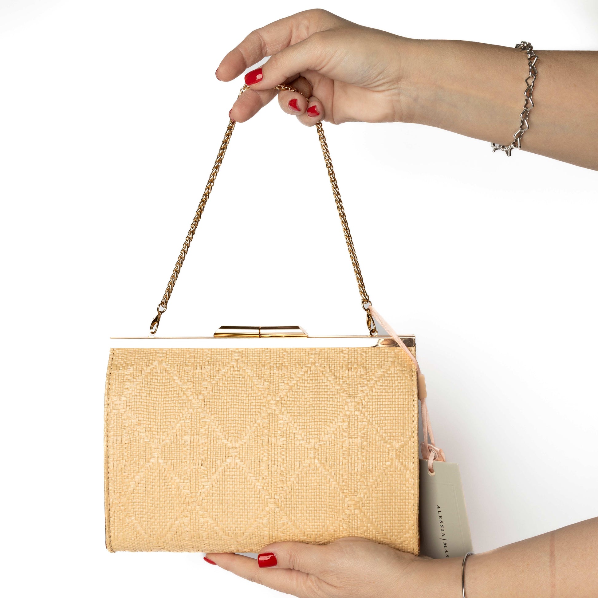 Borsa Rigida Elegante Beige con Tracolla a Catena - Alessia Massimo