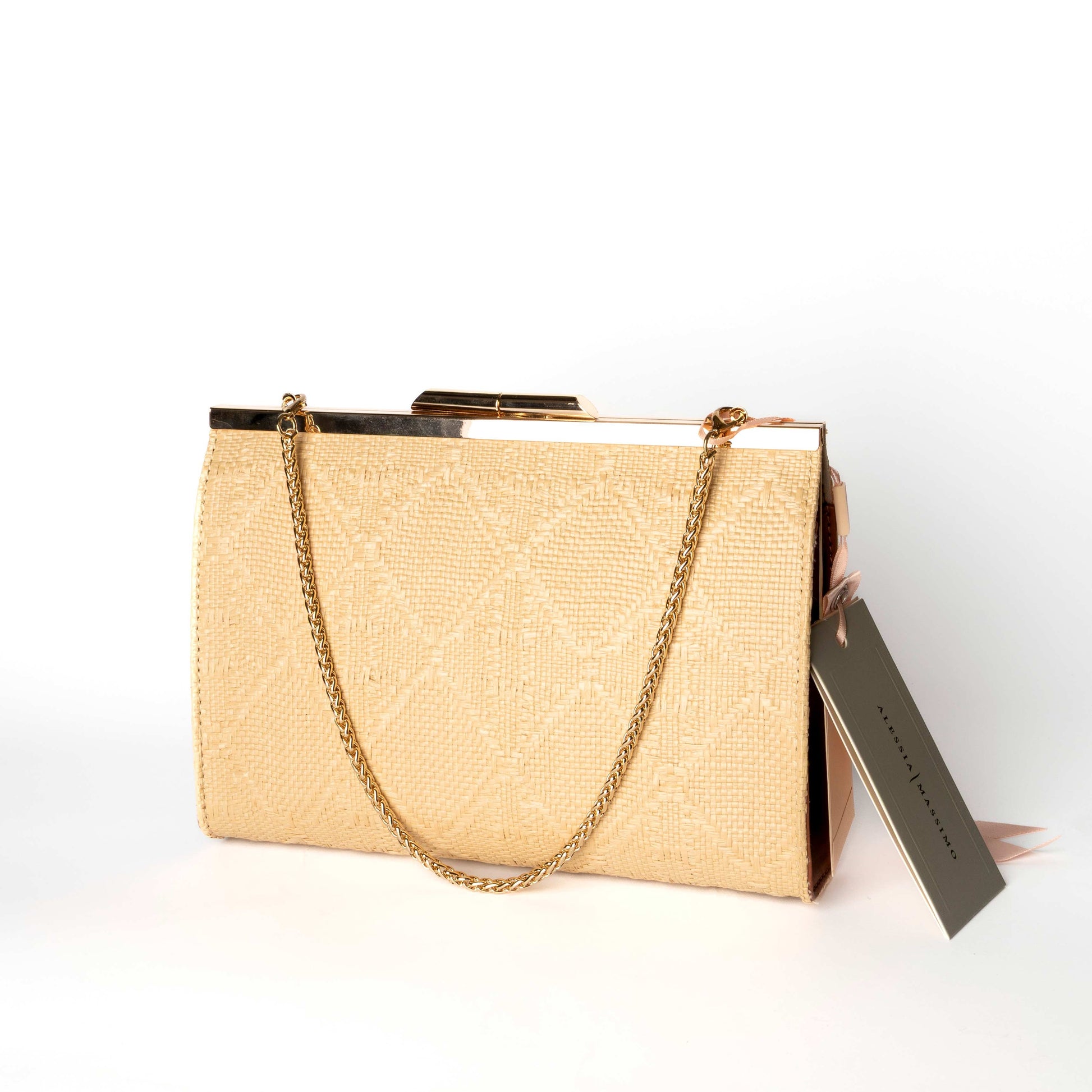 Borsa Rigida Elegante Beige con Tracolla a Catena - Alessia Massimo