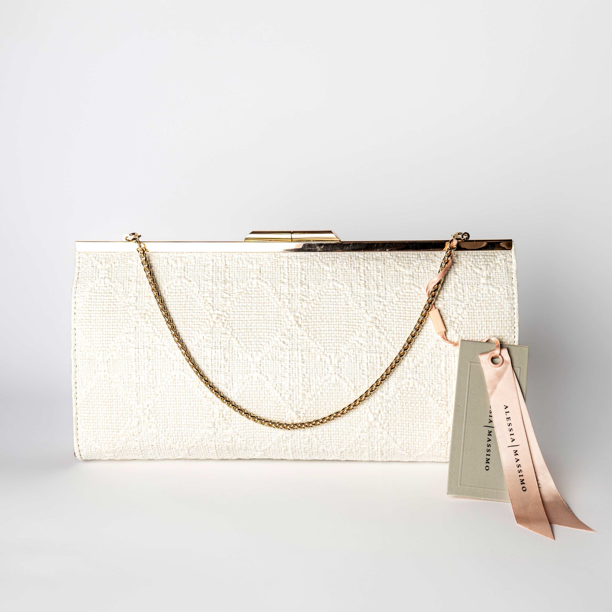 Clutch Rigida Bianca con Tracolla Dorata - Alessia Massimo