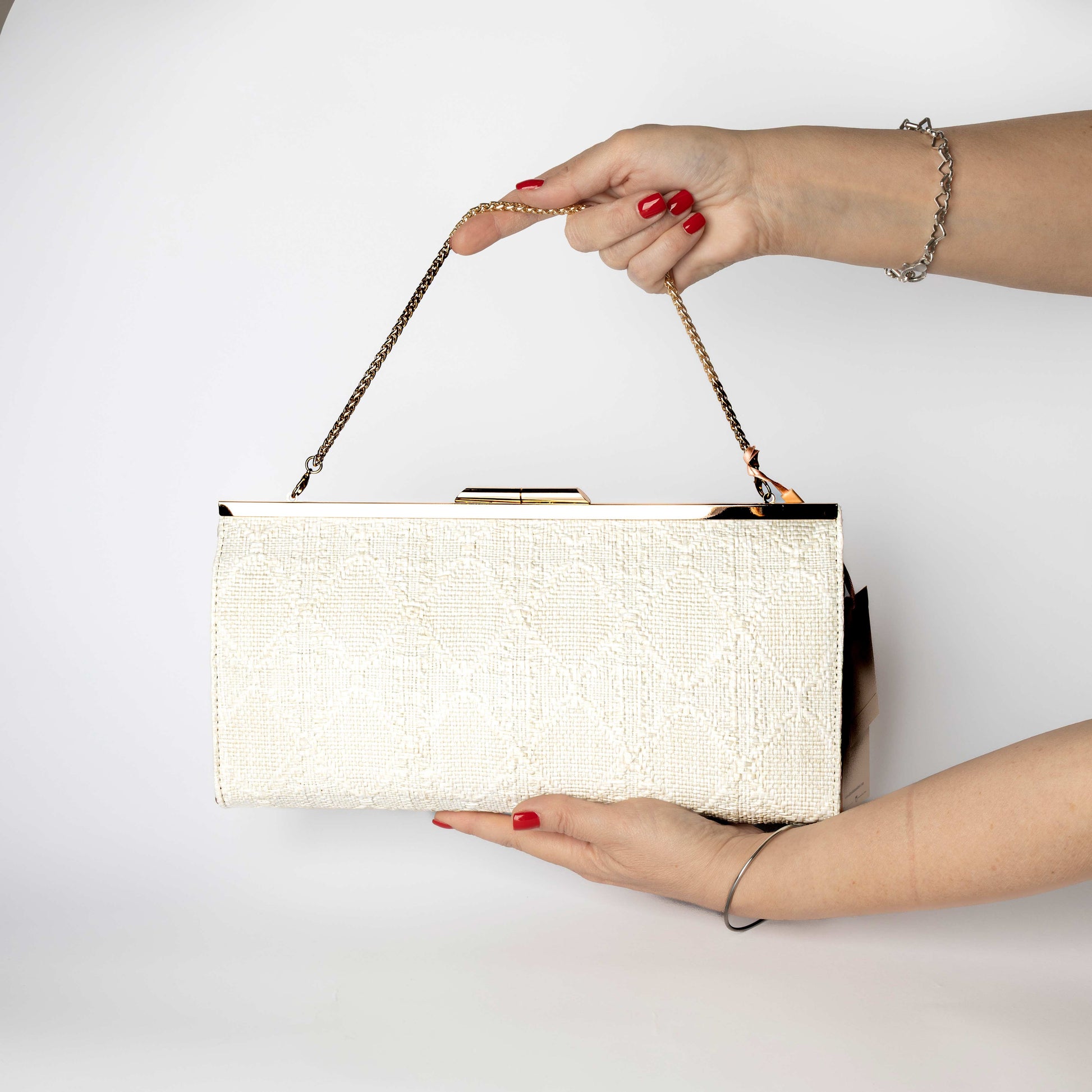 Clutch Rigida Bianca con Tracolla Dorata - Alessia Massimo