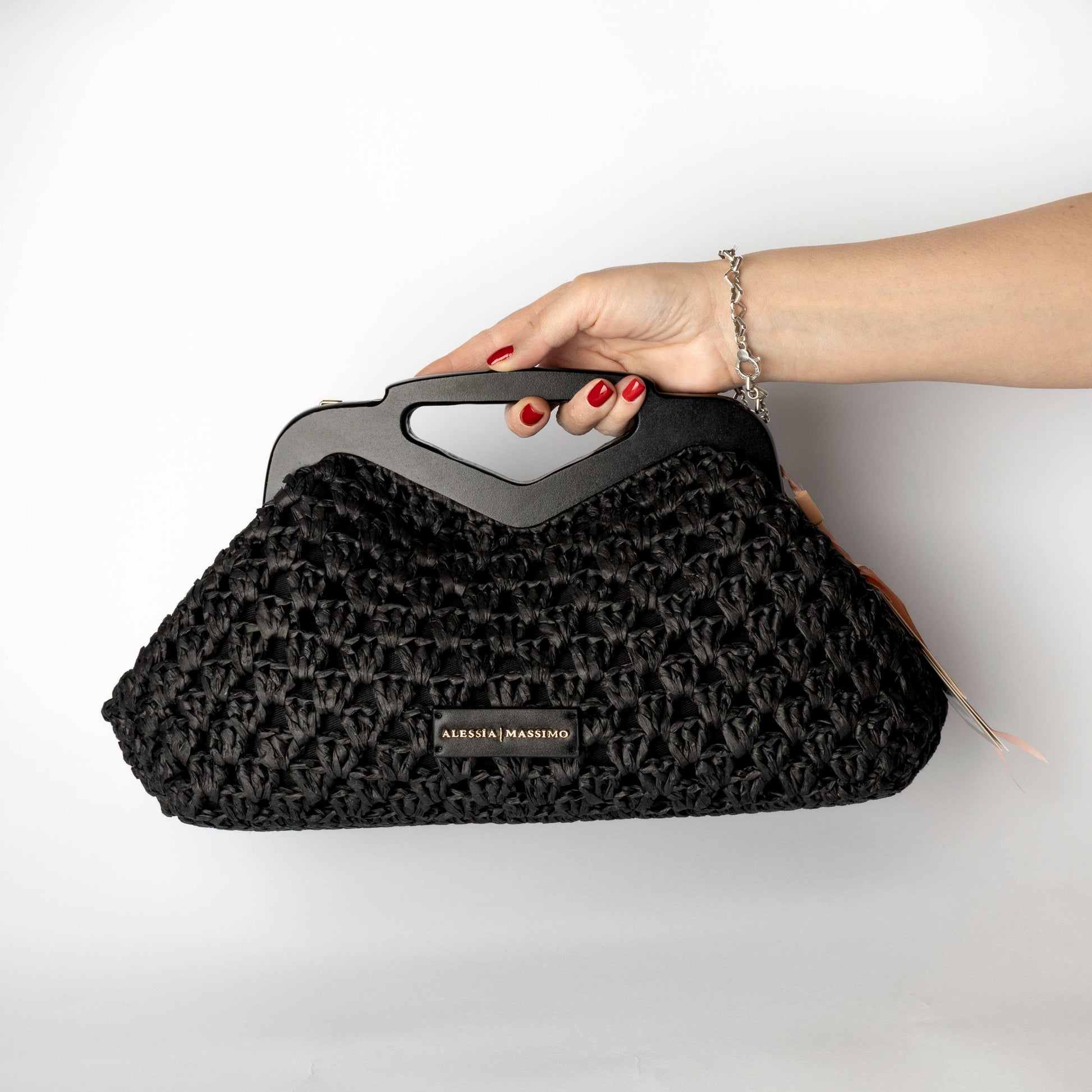 Borsa Nera Intrecciata con Manico Rigido - Alessia Massimo