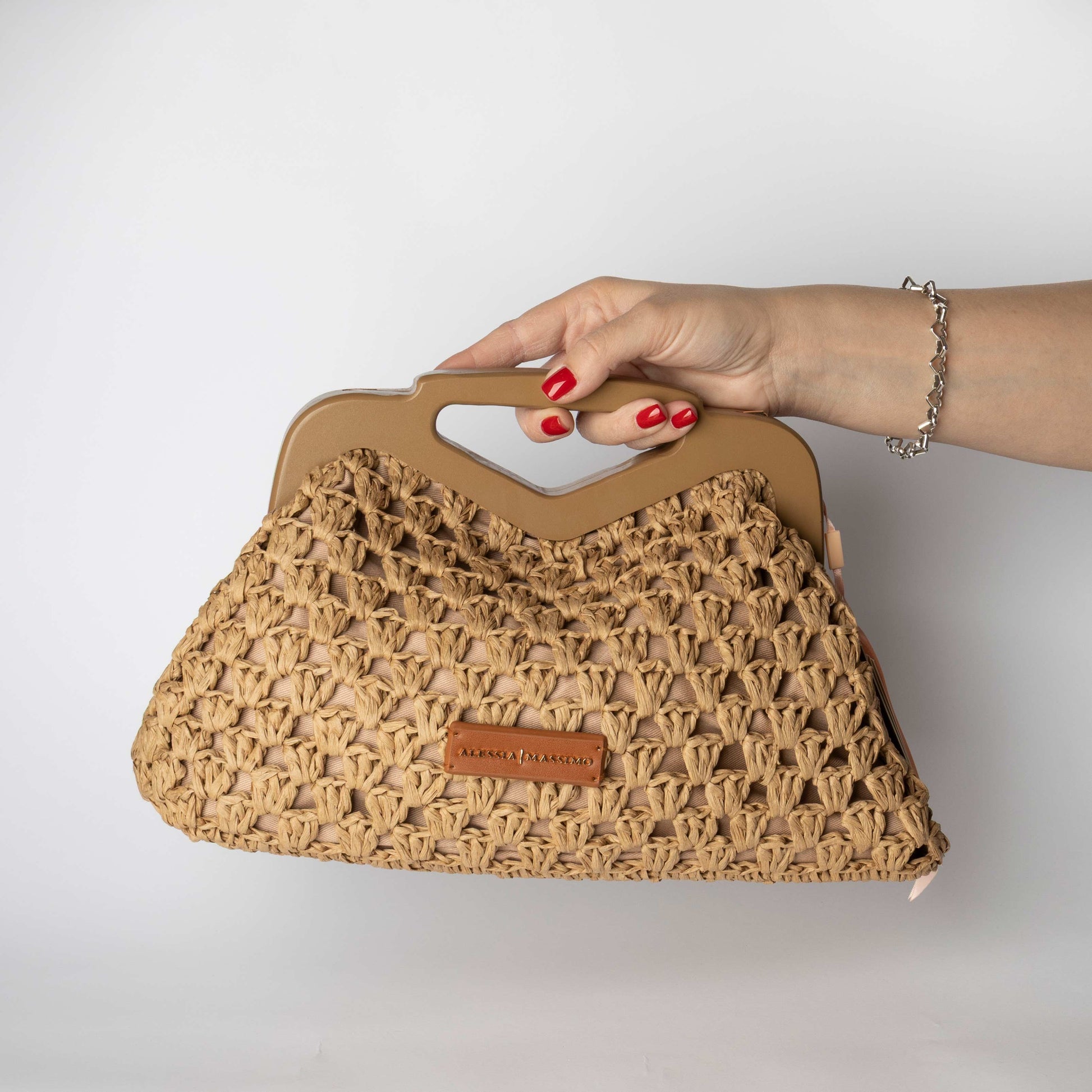 Borsa Intrecciata Beige con Manico Rigido - Alessia Massimo