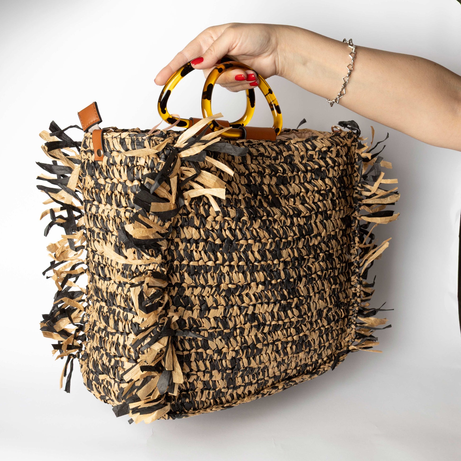 Borsa Intrecciata con Manico in Resina
