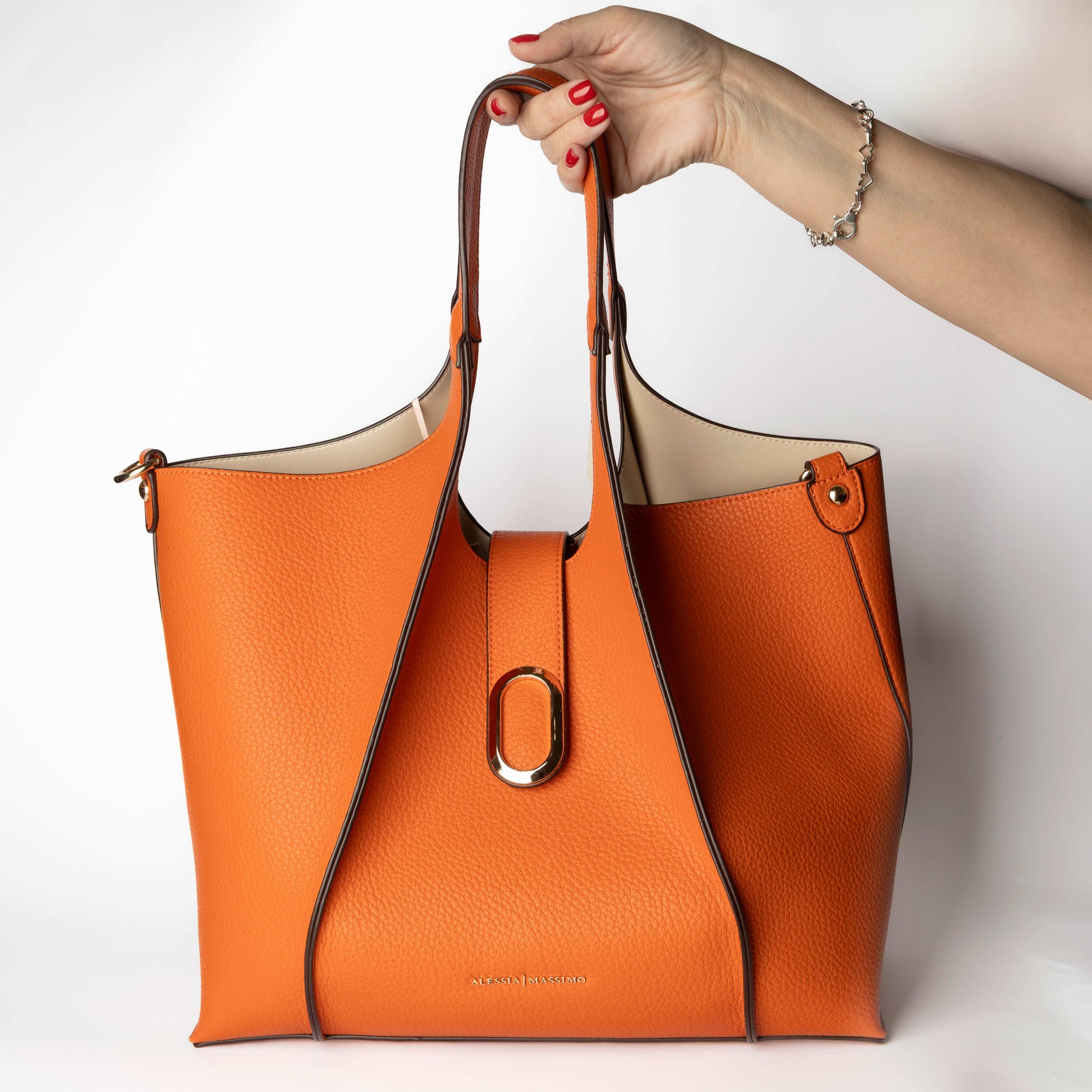 Borsa Shopper Arancione in Ecopelle