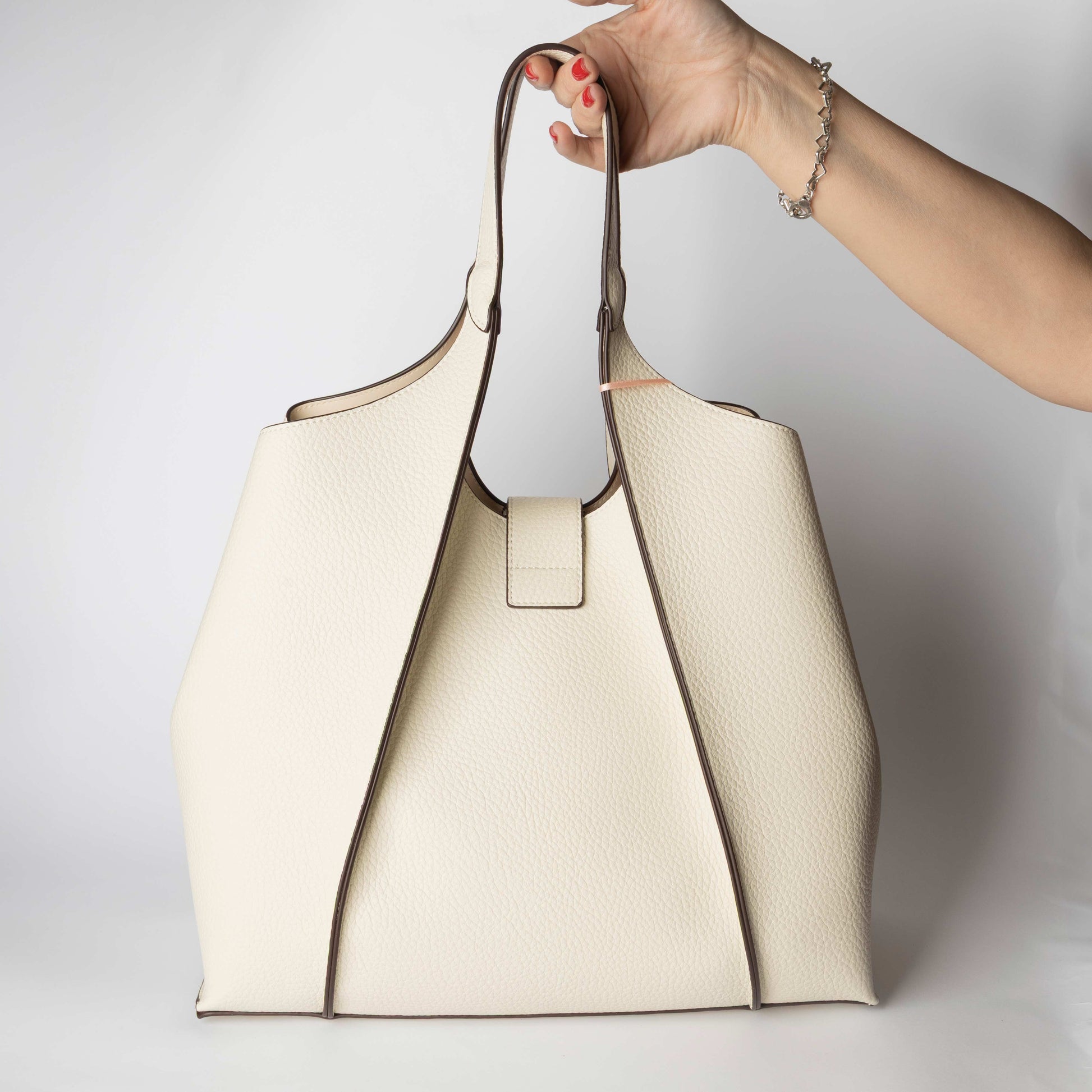 Borsa Shopper Avorio con Dettaglio Dorato