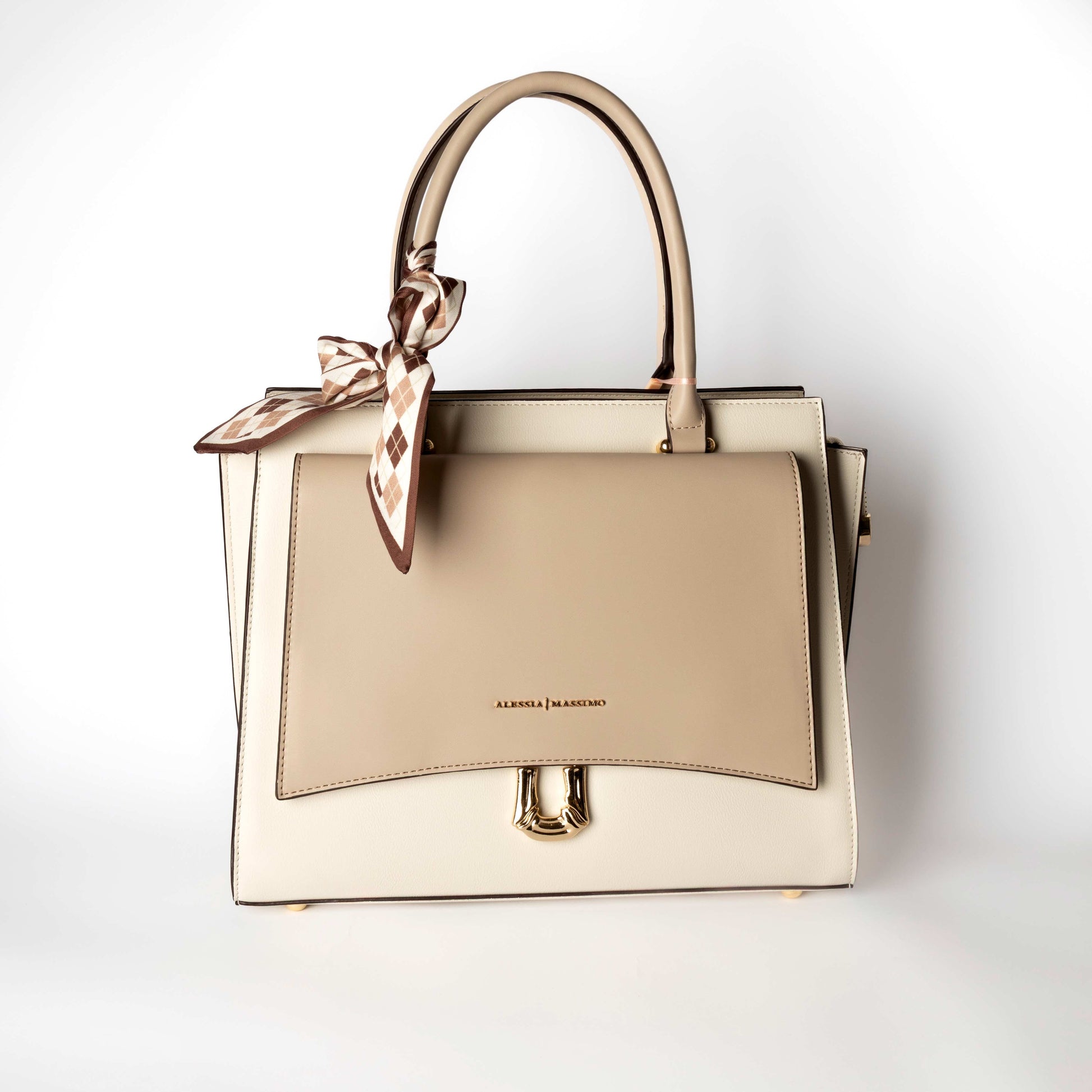 Borsa a Mano Beige con Foulard