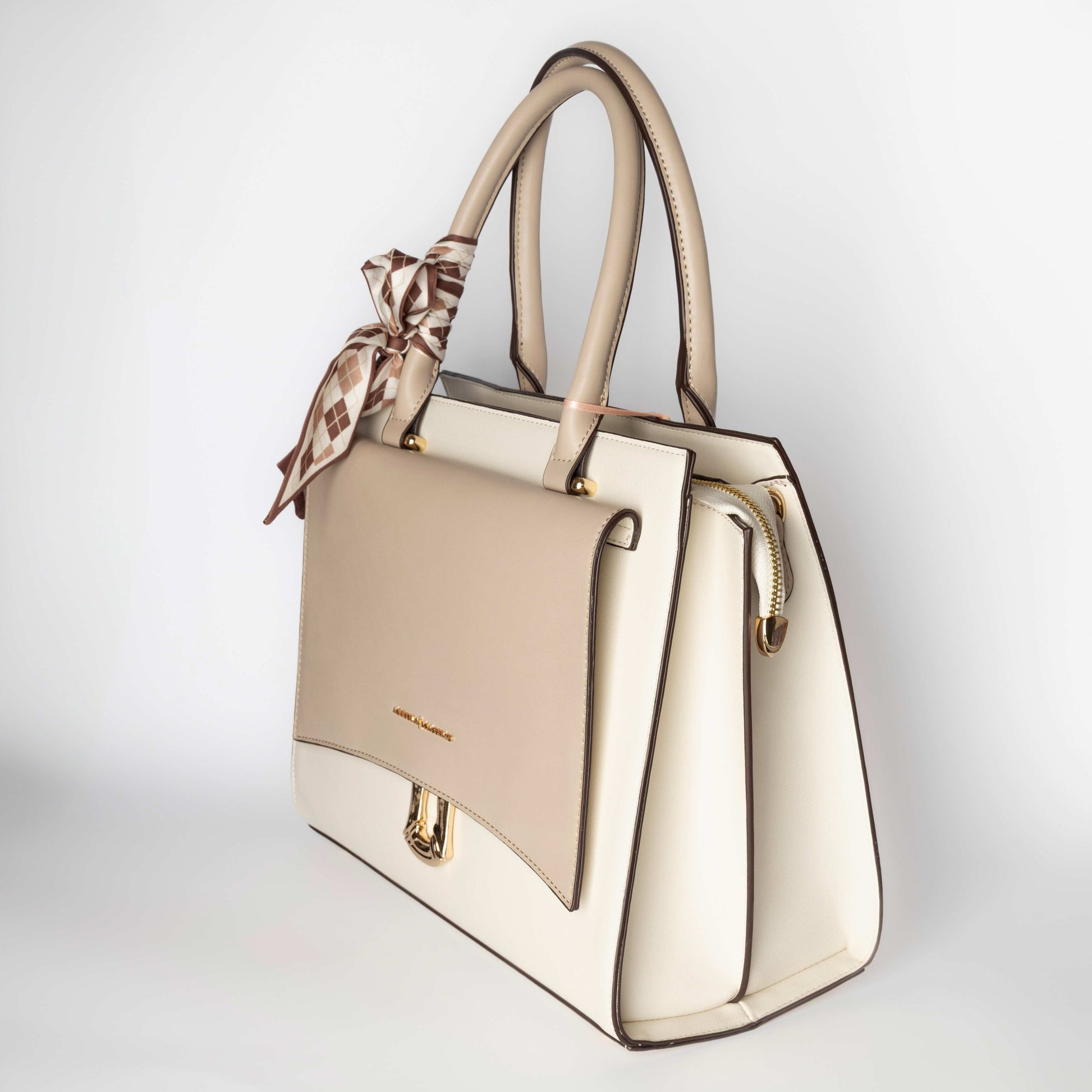 Borsa a Mano Beige con Foulard