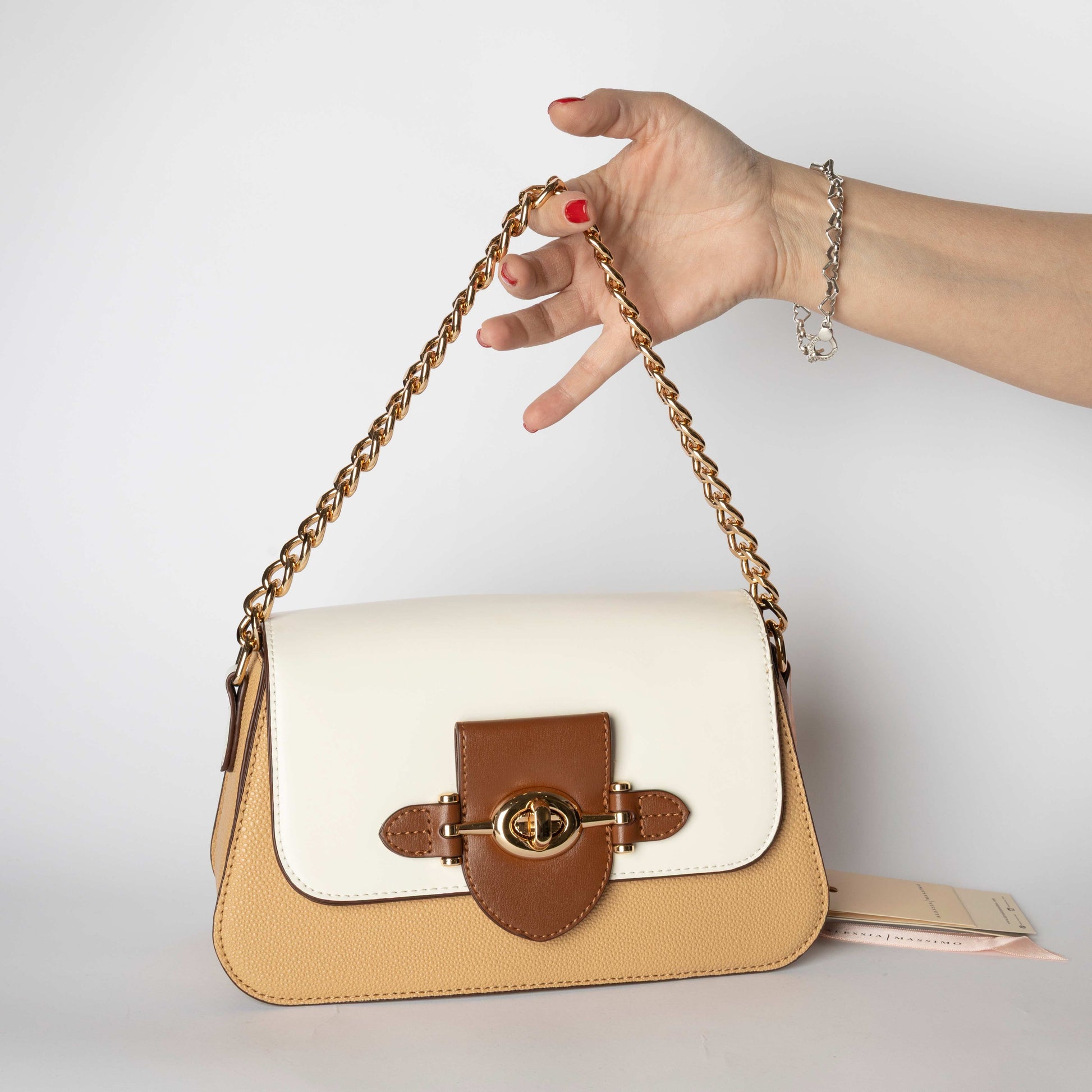 Borsa Tracolla Bicolor con Catena Oro
