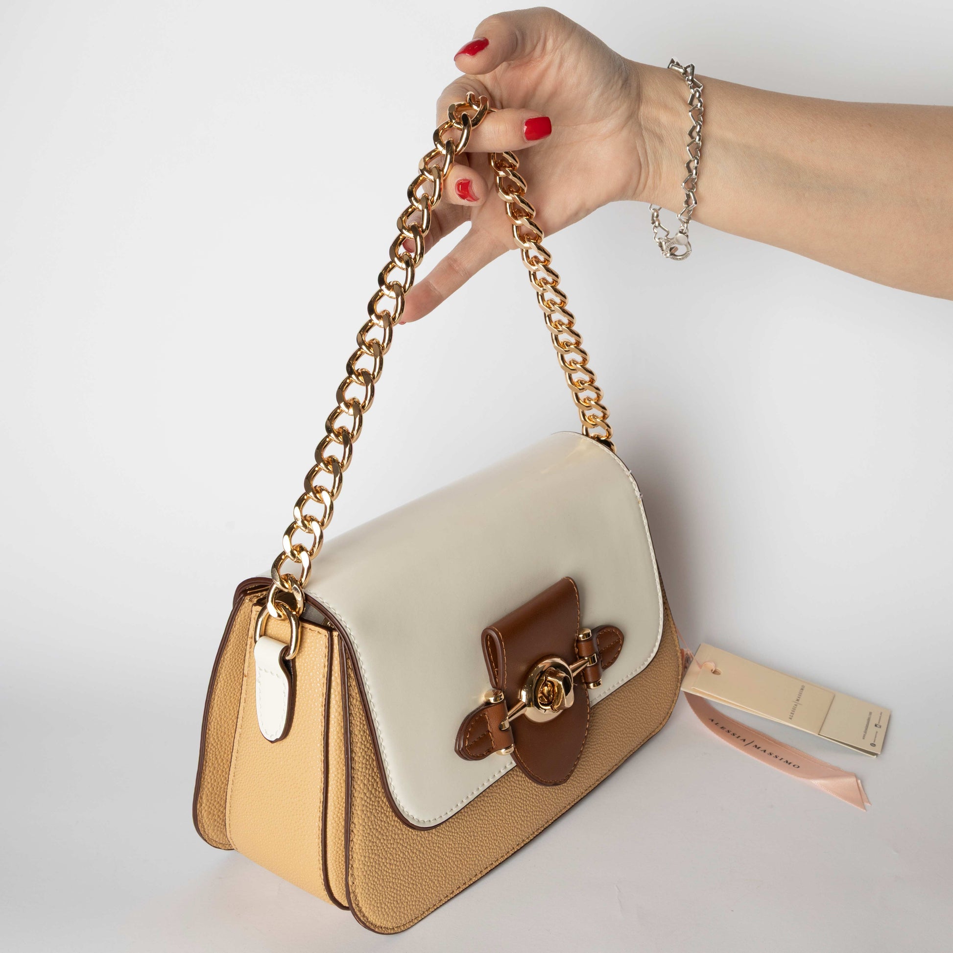 Borsa Tracolla Bicolor con Catena Oro