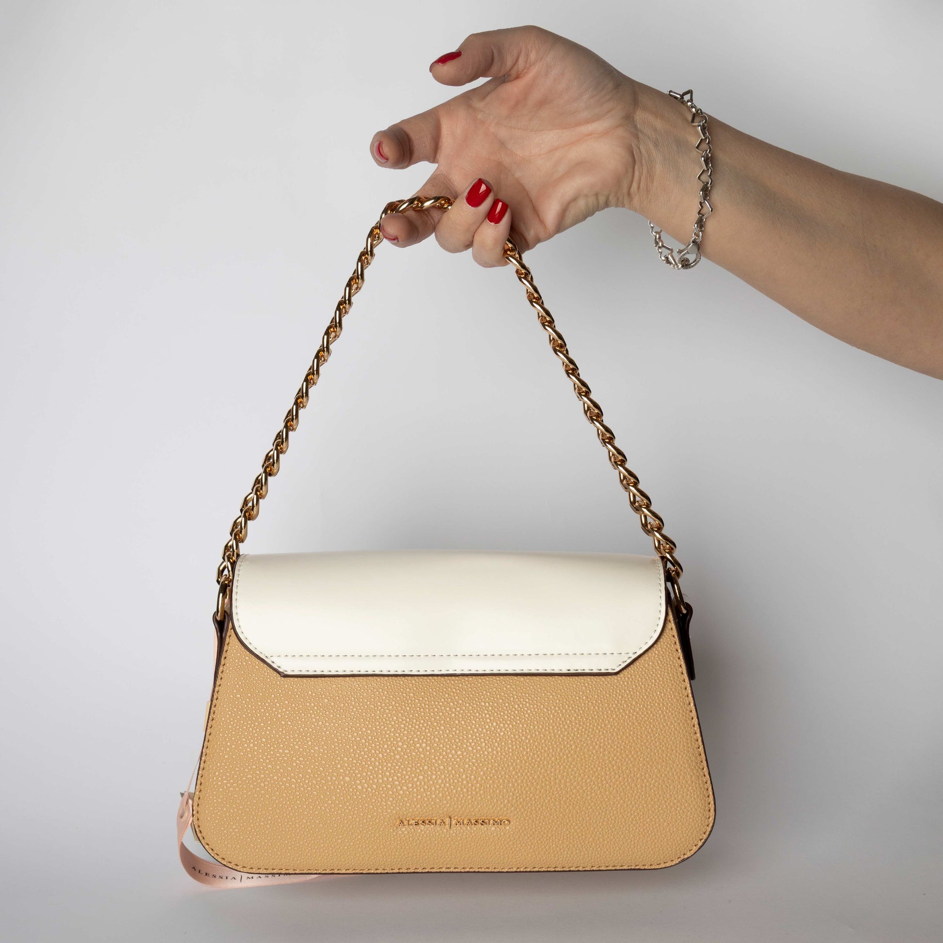 Borsa Tracolla Bicolor con Catena Oro