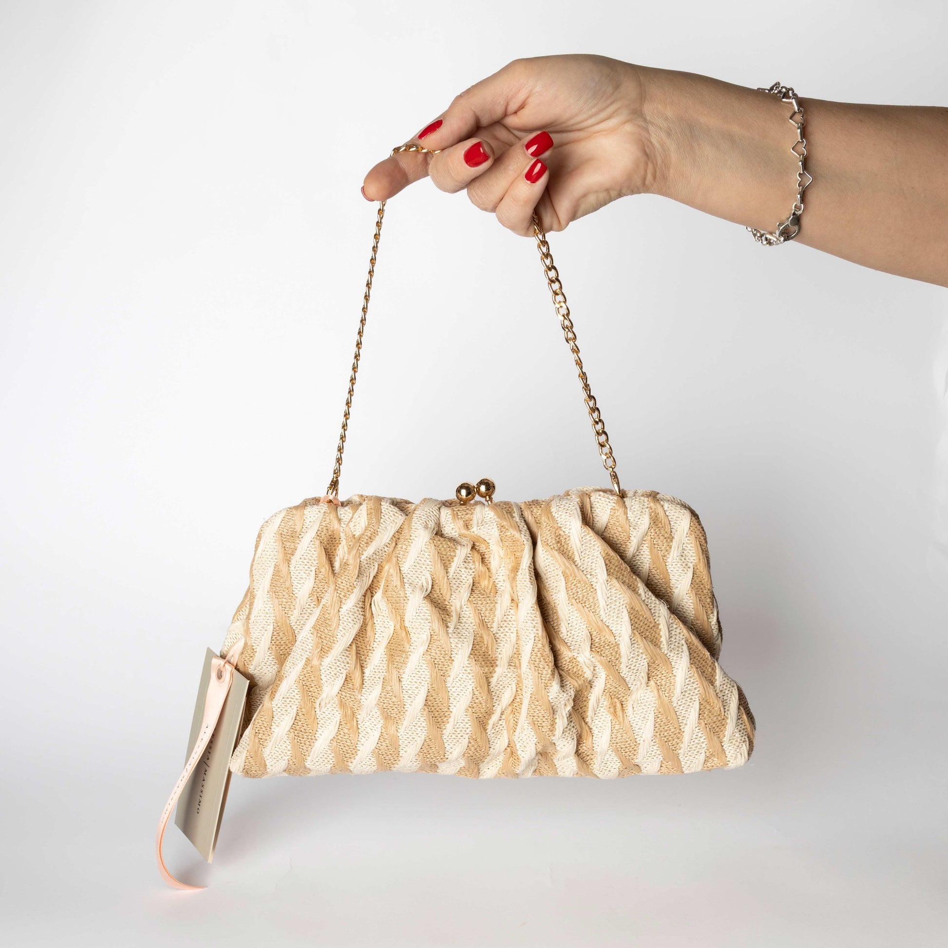 Borsa Clutch Intrecciata Beige