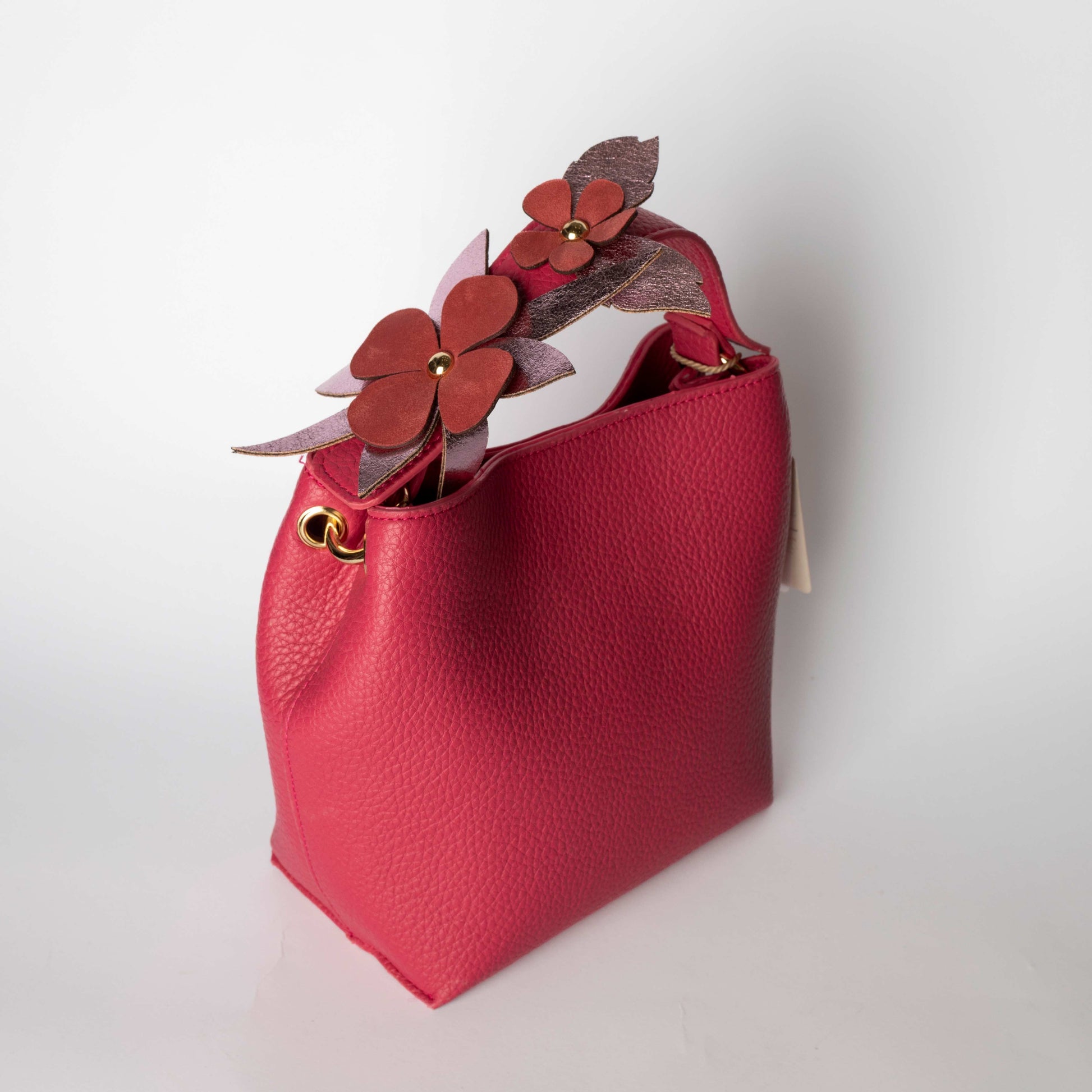 Borsa a Mano Rosa con Dettaglio Floreale