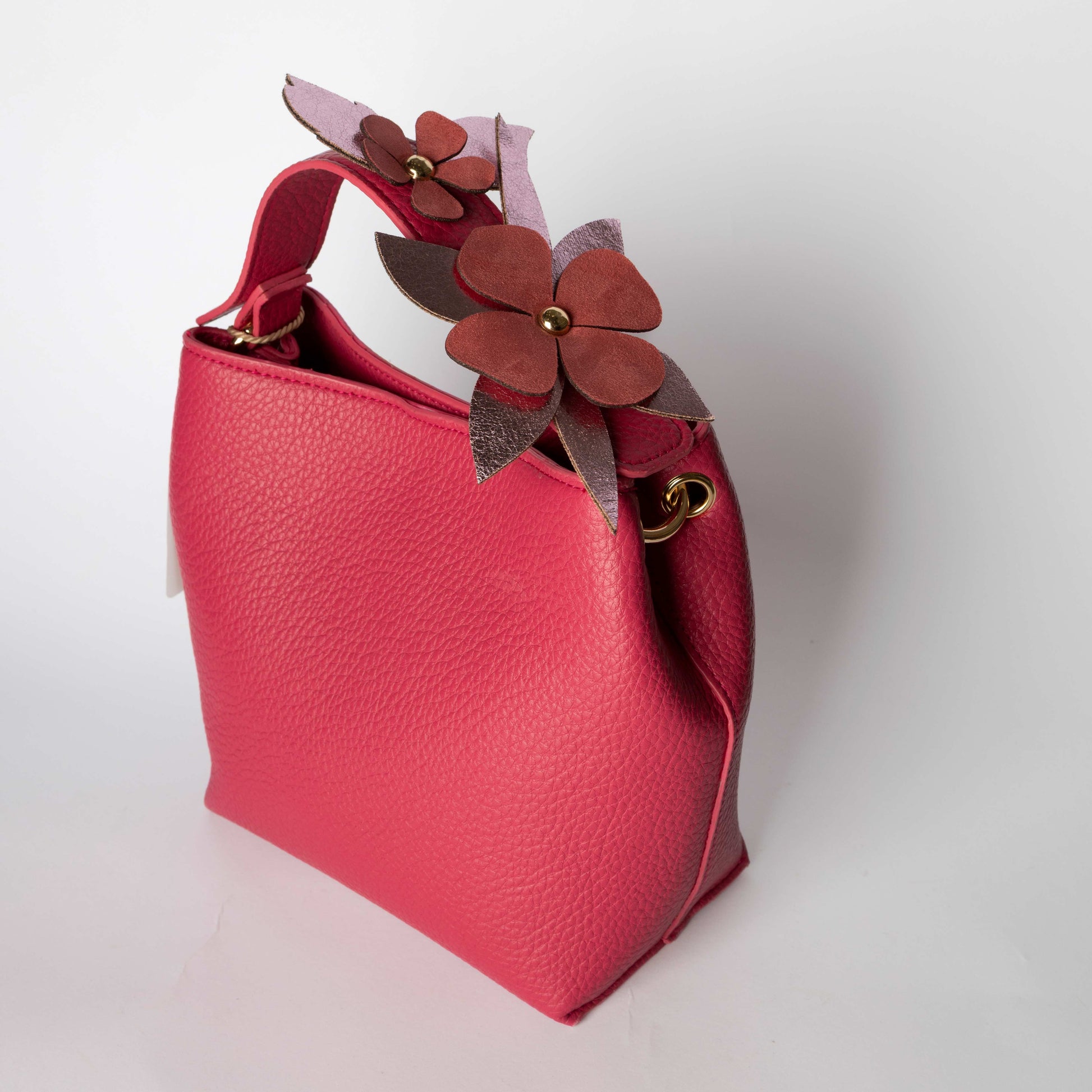 Borsa a Mano Rosa con Dettaglio Floreale