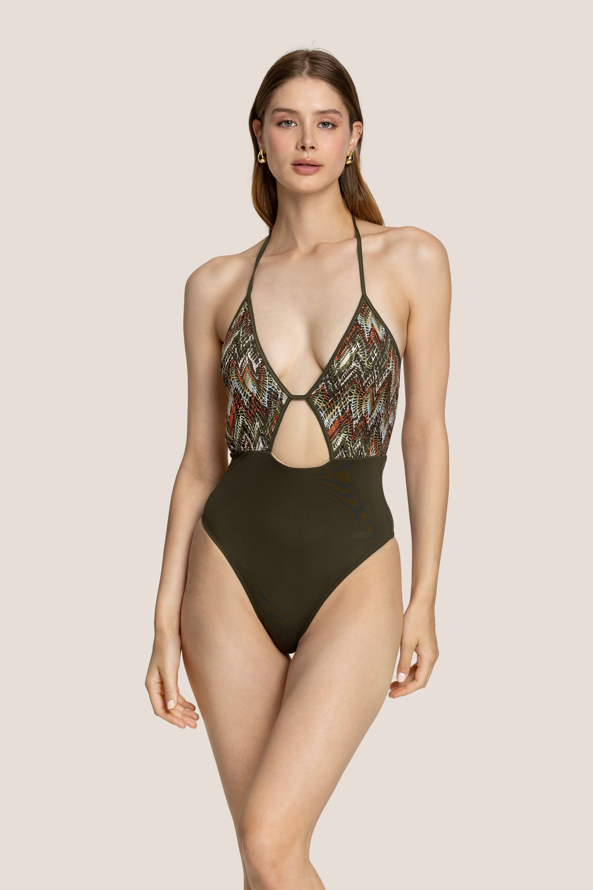 Costume Intero Verde con Scollatura Profonda