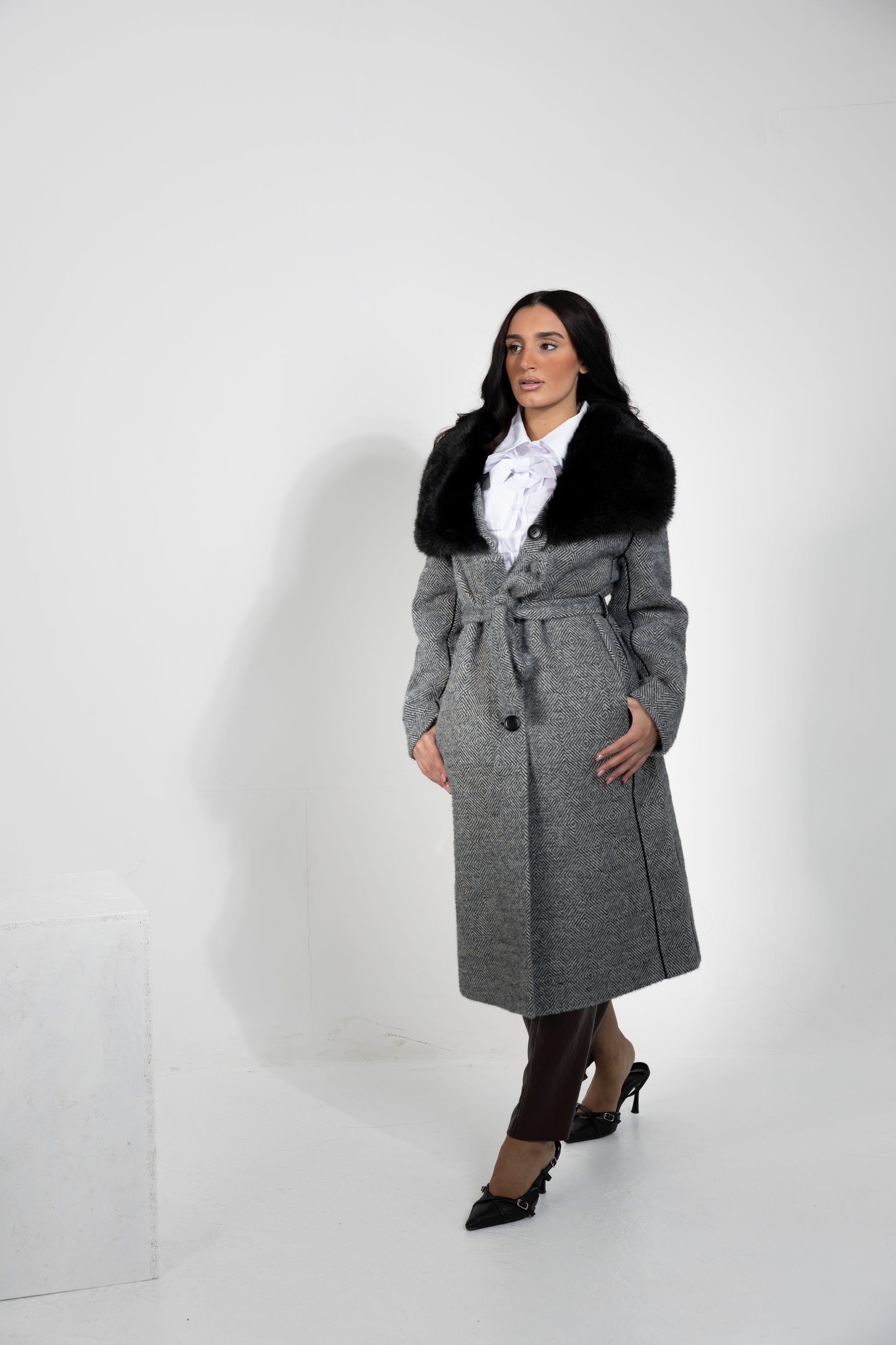 Cappotto optical bianco/nero double face Alessia Massimo