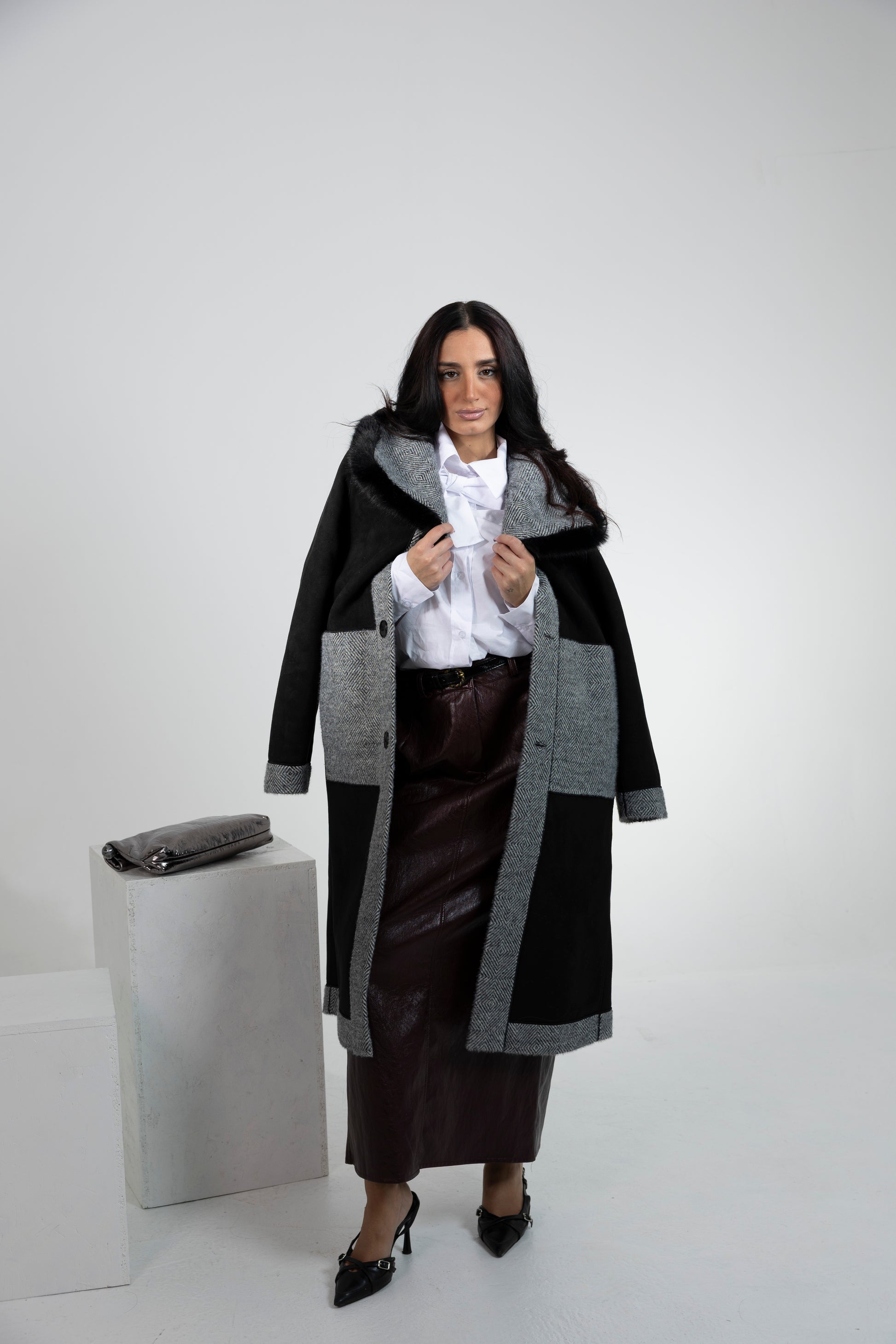 Cappotto optical bianco/nero double face Alessia Massimo