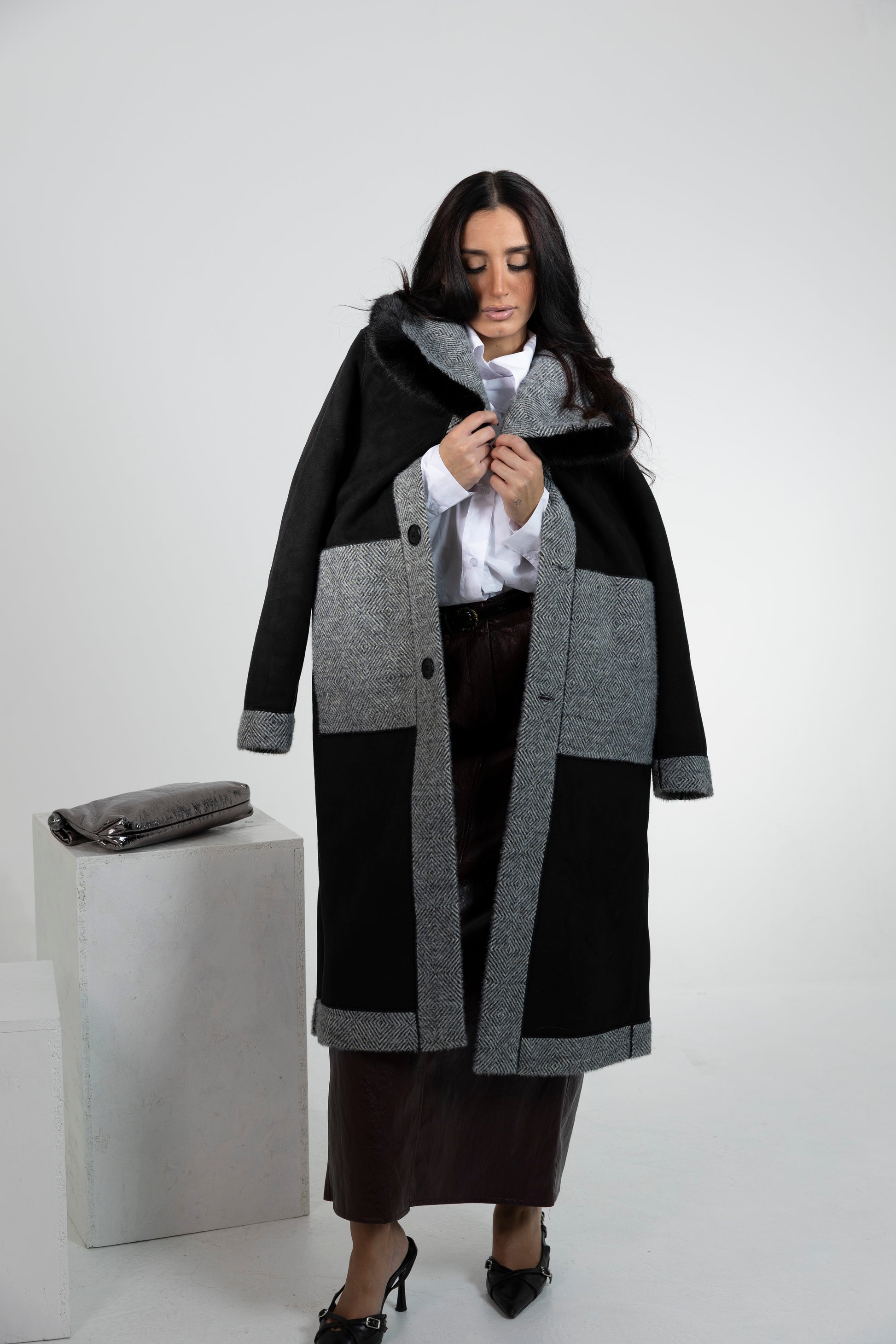 Cappotto optical bianco/nero double face Alessia Massimo