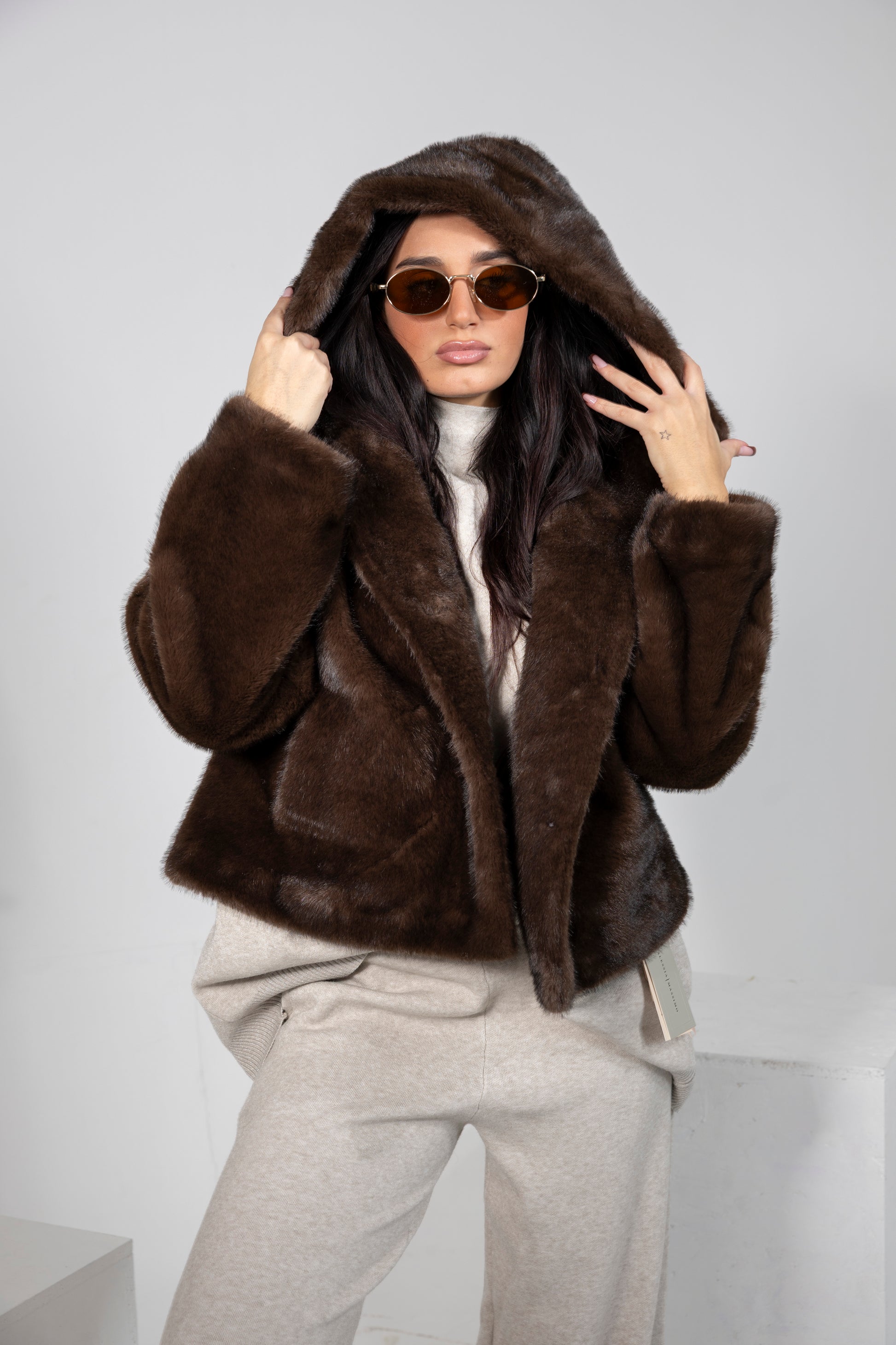 Giubbino caffè con cappuccio Saiph