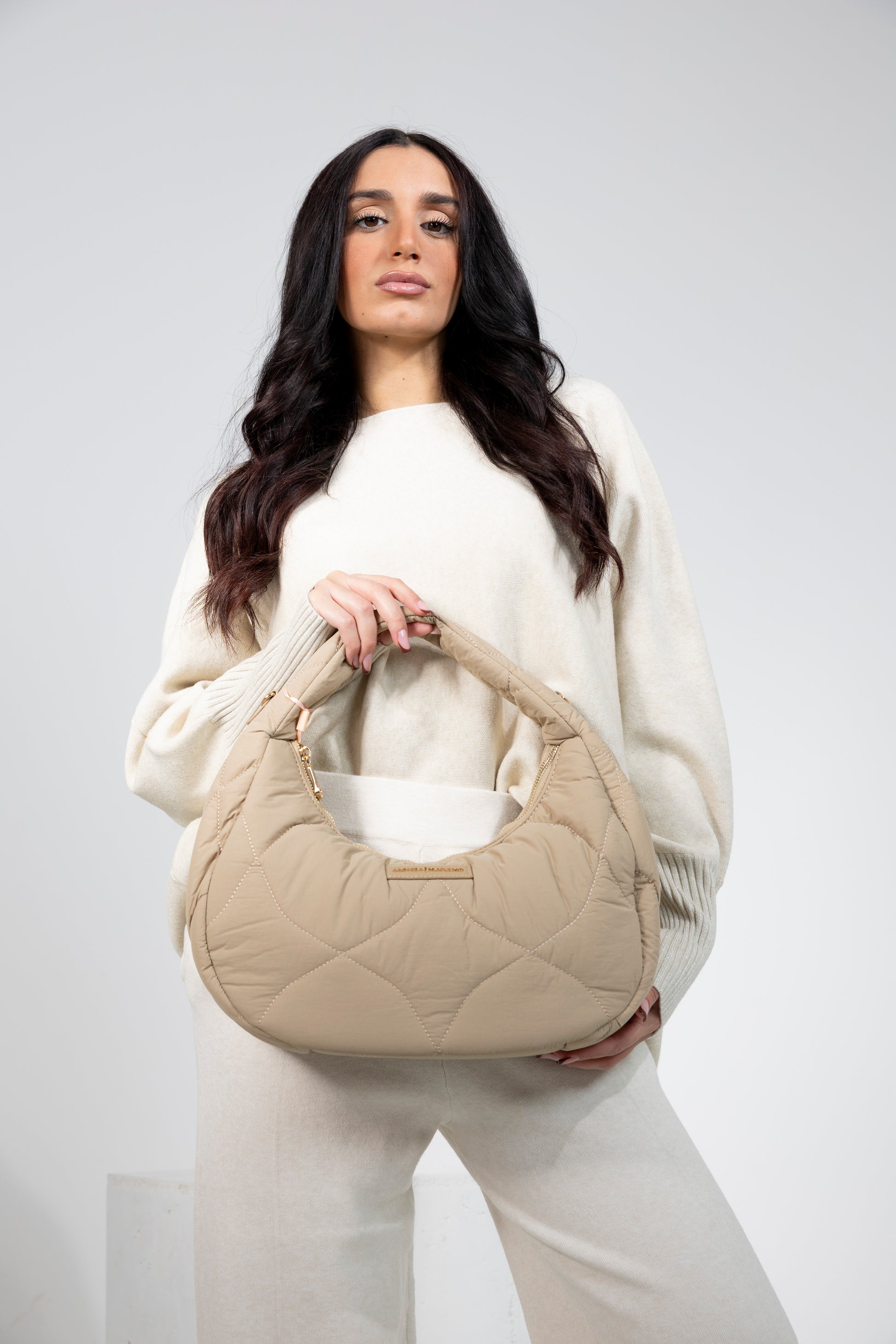 Borsa trapuntata taupe Alessia Massimo