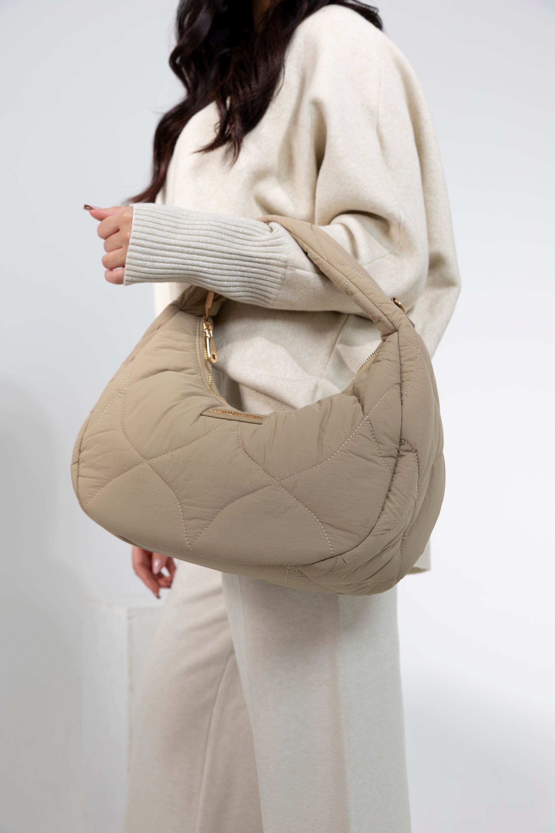 Borsa trapuntata taupe Alessia Massimo