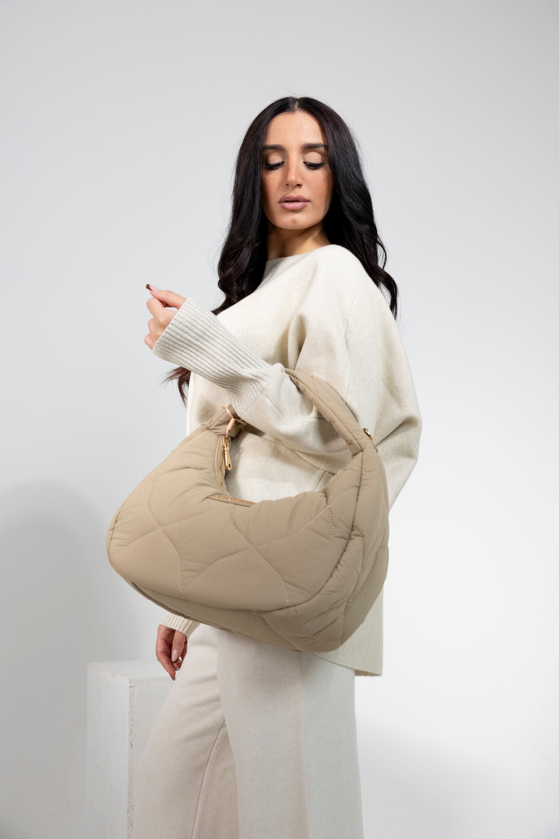 Borsa trapuntata taupe Alessia Massimo