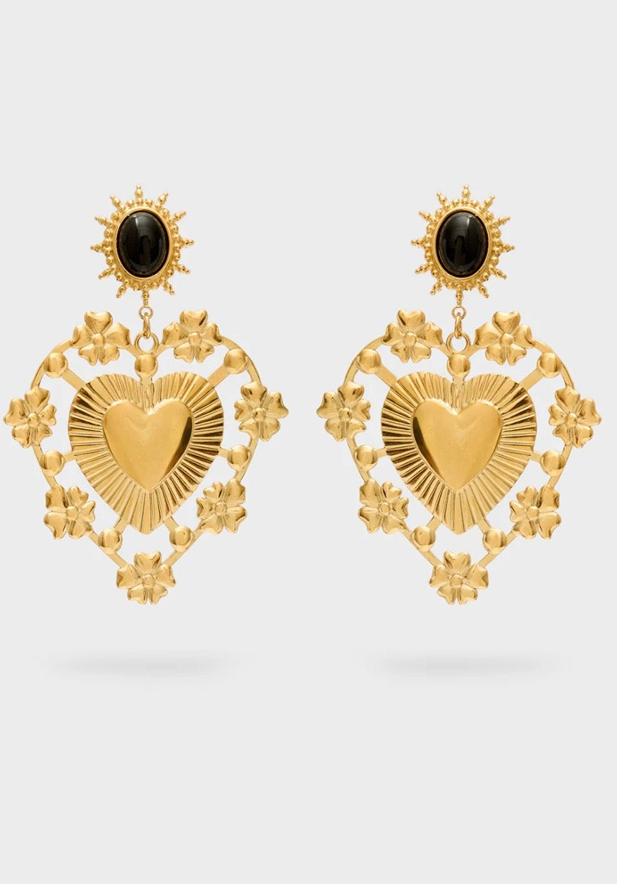 Orecchini dorati con resina nera Nalì